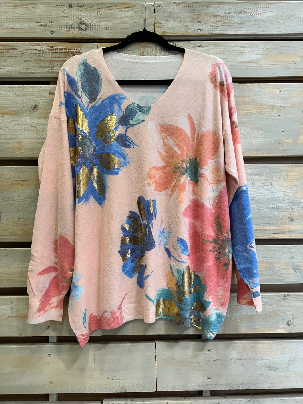 Sweater Floreado - Palo Rosa / Azul