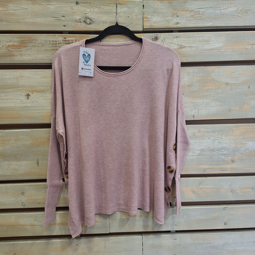 SWEATER BOTONES-CUELLO REDONDO- PALO ROSA