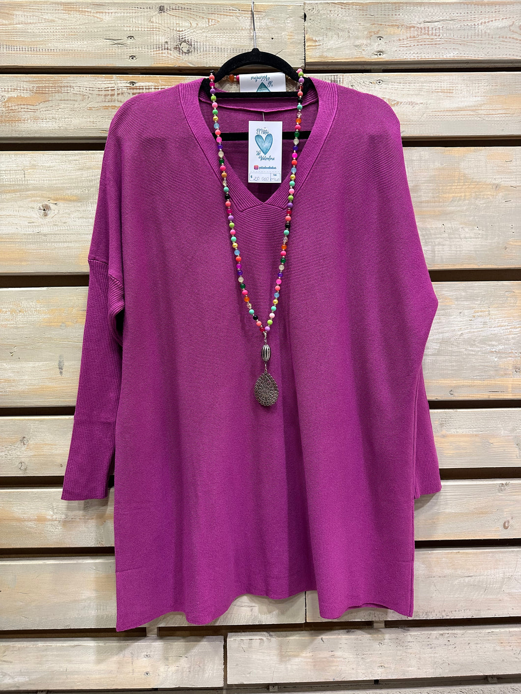 SWEATER CUELLO V MEDIUM-FRAMBUESA