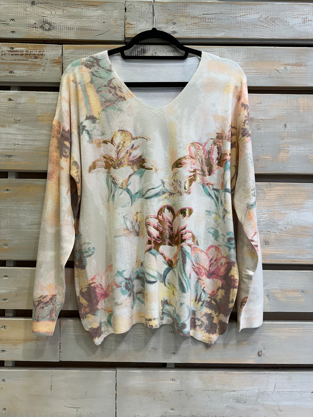 Sweater Floreado - Crema/Dorado