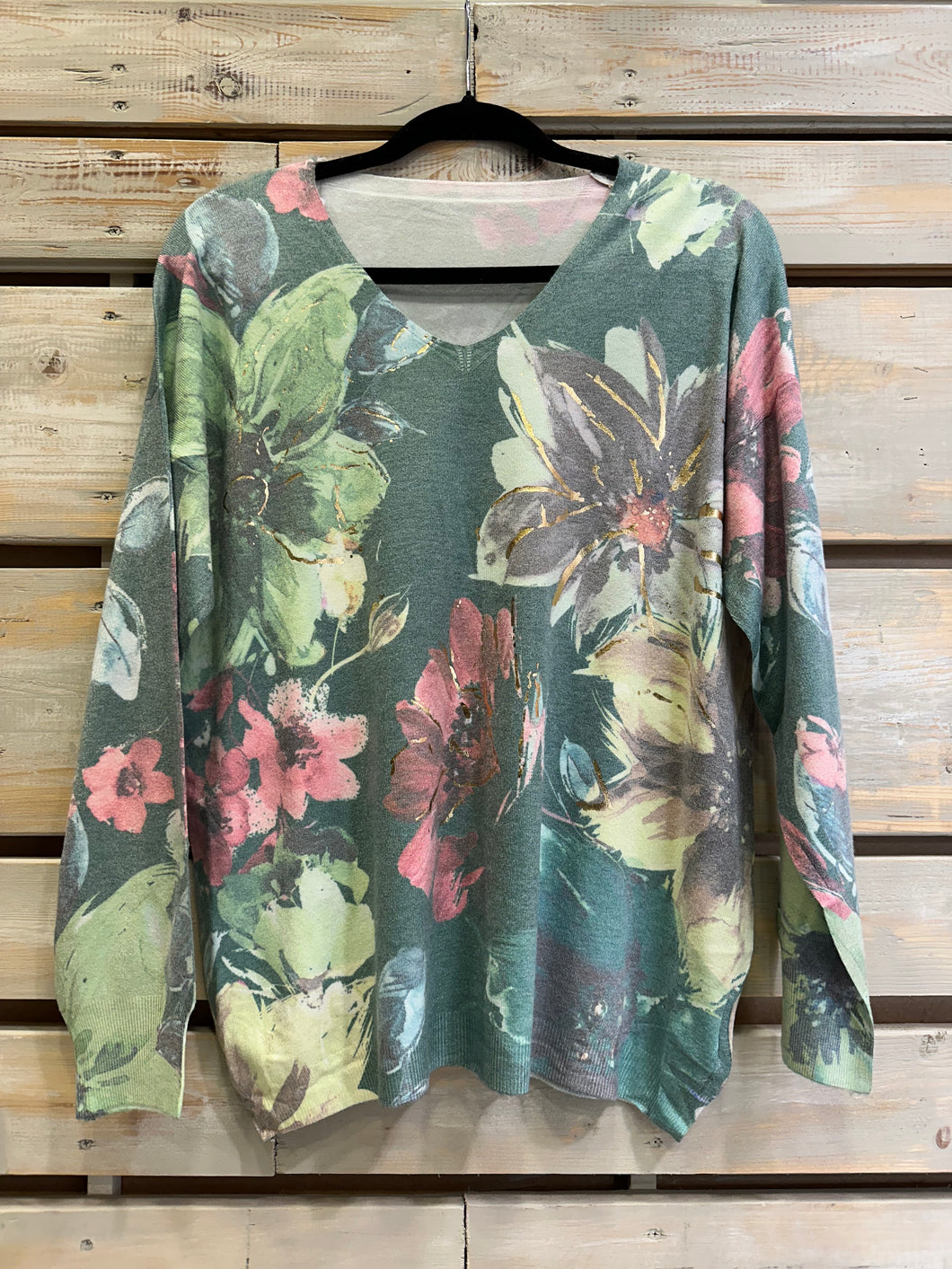 Sweater Floreado - Verde Oscuro