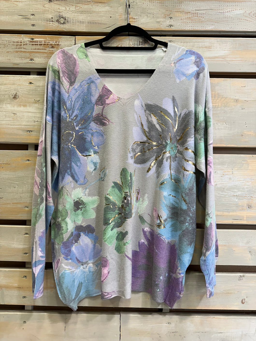 Sweater Floreado - Gris / Morado