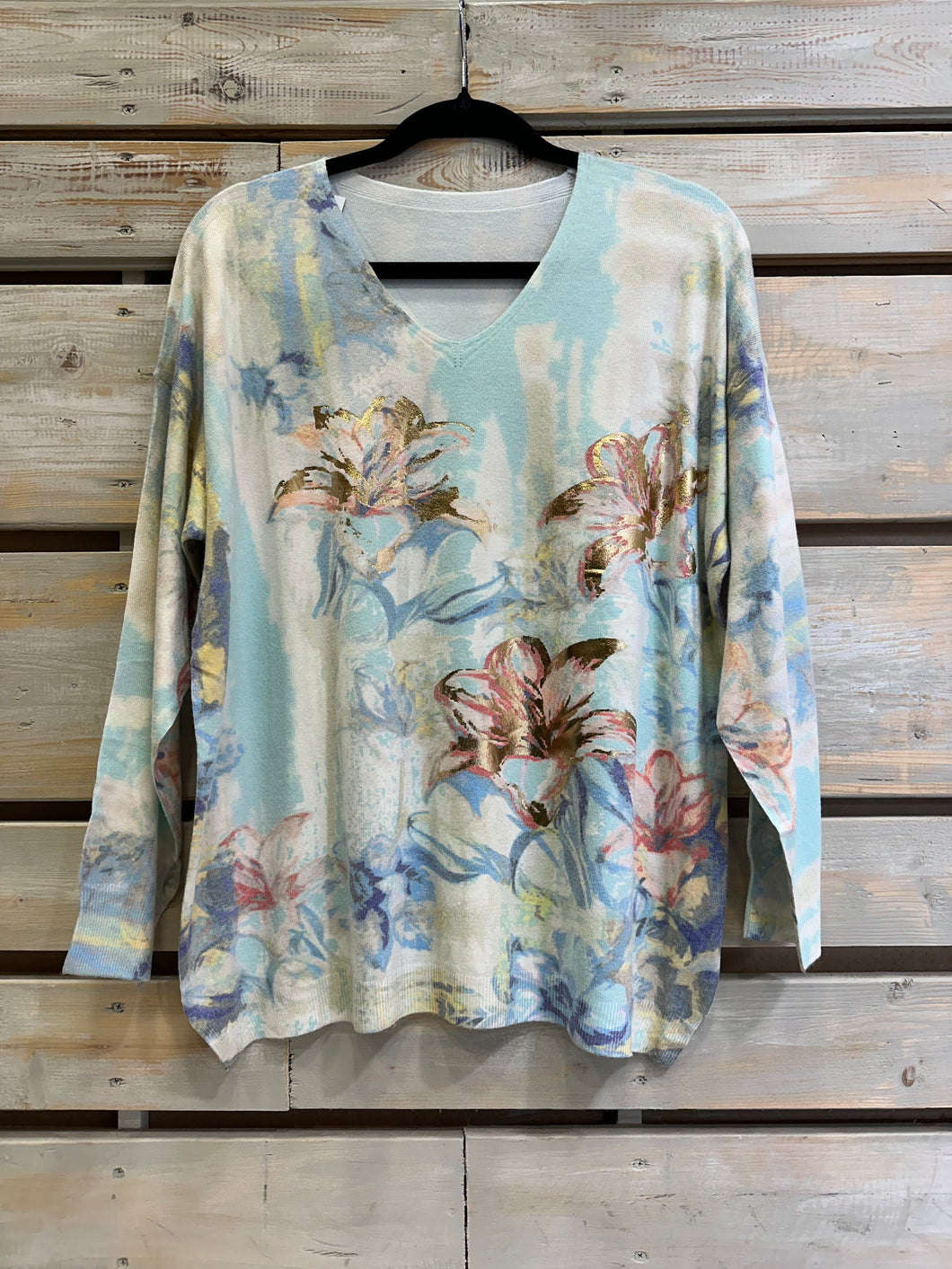 Sweater Floreado - Celeste / Dorado