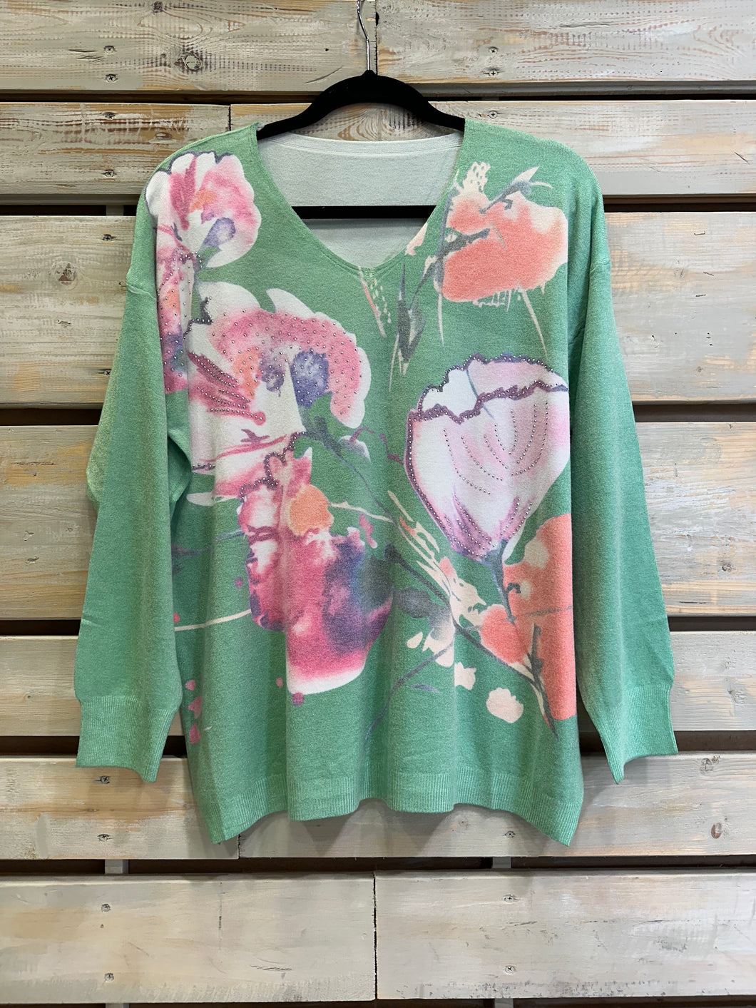 Sweater Floreado - Verde / Rosa
