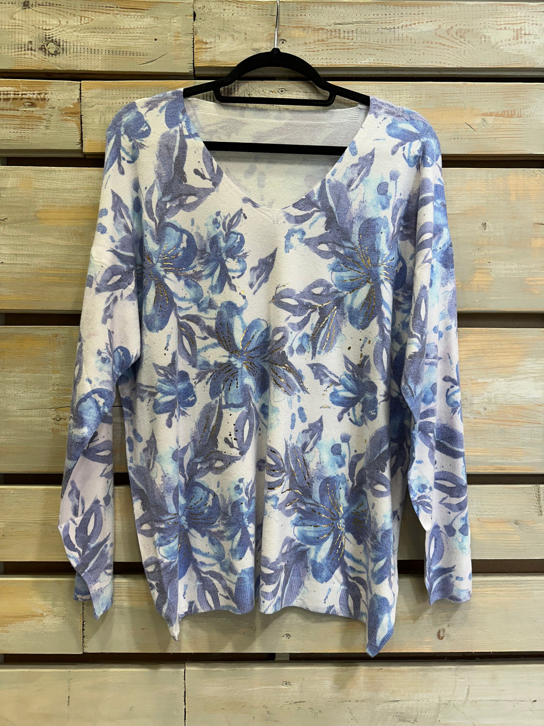 Sweater Floreado - Azul / Blanco